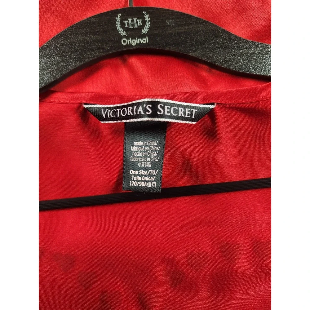 Victoria's Secret Robe Women OS Red Satin Love Heart Kimono Tie Ruffle Valentine
